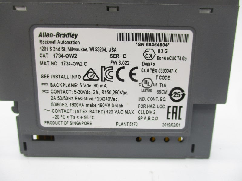 ALLEN BRADLEY 1734-OW2 SER. C F/W 3.022 250VAC 2A UNMP