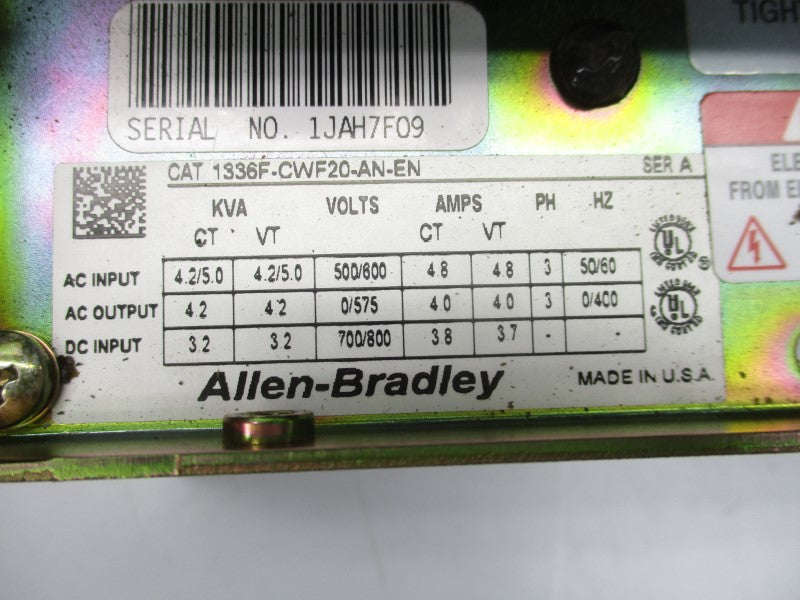 ALLEN BRADLEY 1336F-CWF20-AN-EN SER. A 500/600V 4.8A (AS PICTURED) UNMP