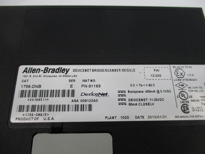 ALLEN BRADLEY 1756-DNB SER. E F/W 12.005 11-25VDC (NO TERMINAL) NSNP