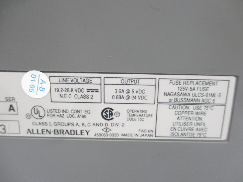 ALLEN BRADLEY 1746-P3 SER. A 19.2-28.8VDC UNMP