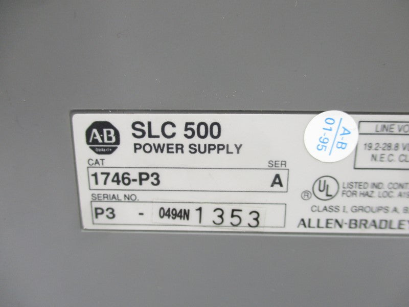 ALLEN BRADLEY 1746-P3 SER. A 19.2-28.8VDC UNMP
