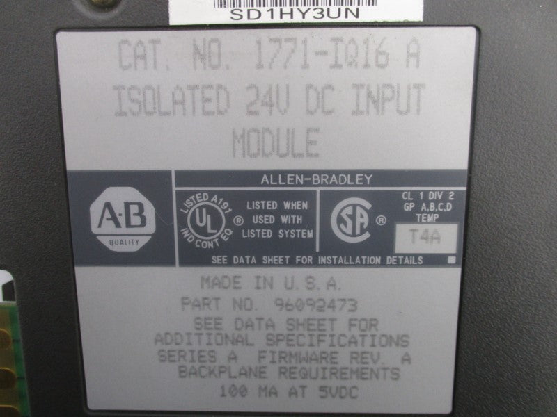 ALLEN BRADLEY 1771-IQ16 24VDC (NO TERMINAL) UNMP