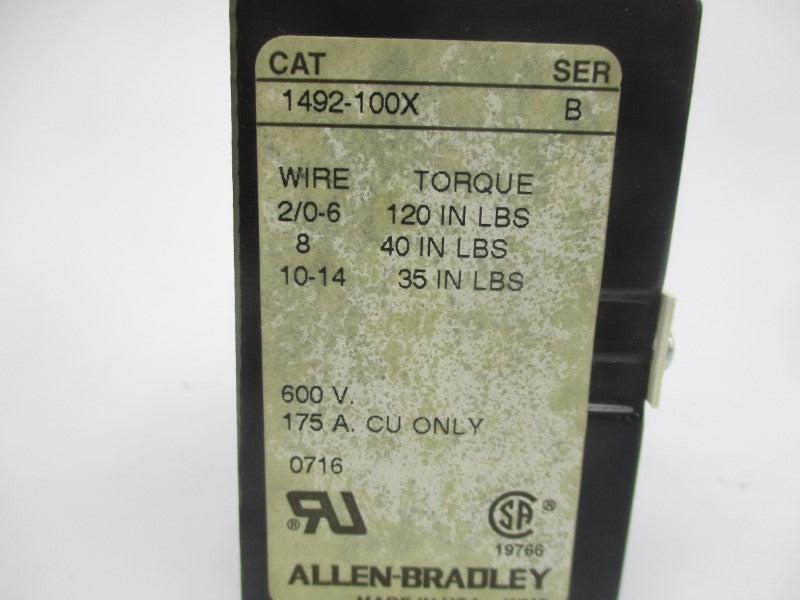 ALLEN BRADLEY 1492-100X SER. B 600V (WH) NSMP