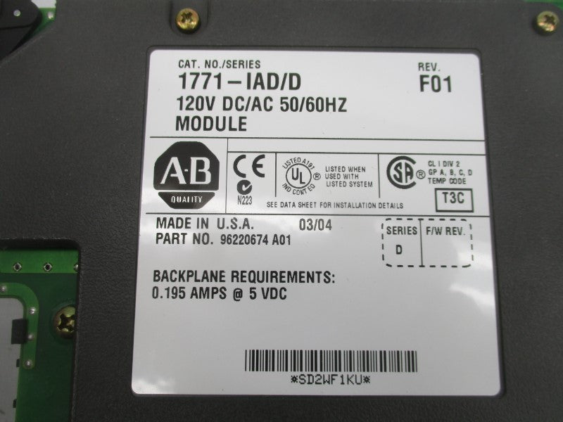 ALLEN BRADLEY 1771-IAD SER. D 120VDC/AC REV F01 NSMP