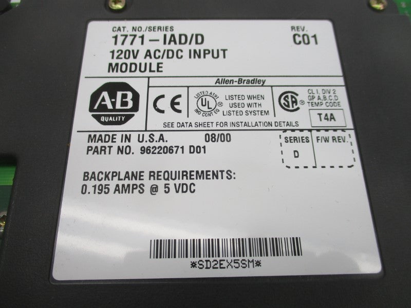 ALLEN BRADLEY 1771-IAD SER. D 120VAC/DC REV. C01 NSMP