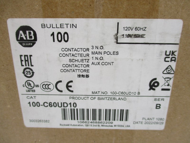 ALLEN BRADLEY 100-C60UD10 SER. B 110/120V (BR/WH) NSMP