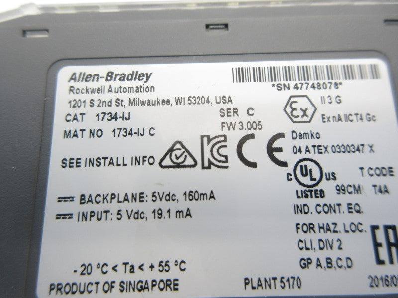 ALLEN BRADLEY 1734-IJ SER. C F/W 3.005 5VDC NSMP