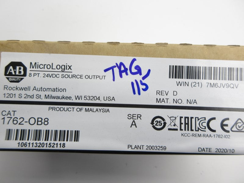 ALLEN BRADLEY 1762-OB8 SER. A DATE: 2020 REV. D NSFS