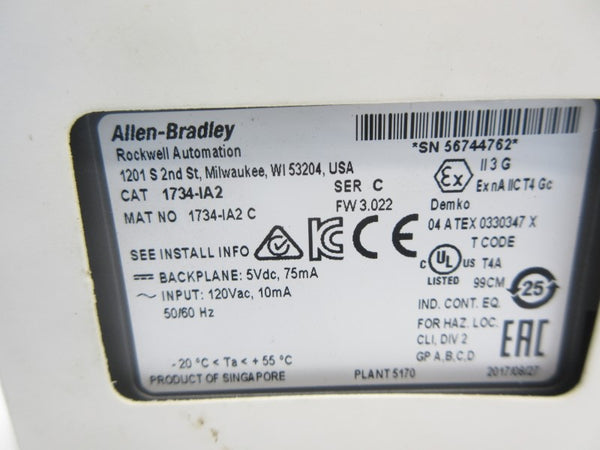 ALLEN BRADLEY 1734-IA2 SER. C F/W 3.022 120VAC NSMP
