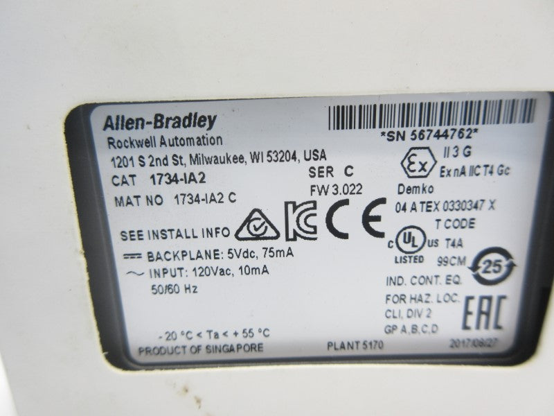 ALLEN BRADLEY 1734-IA2 SER. C F/W 3.022 120VAC NSMP
