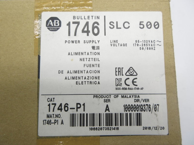 ALLEN BRADLEY 1746-P1 SER. A 170-265VAC DATE: 2016 NSFS