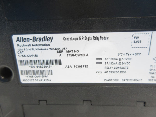 ALLEN BRADLEY 1756-OW16I SER. A F/W 3.003 24VDC (NO DOOR) UNMP