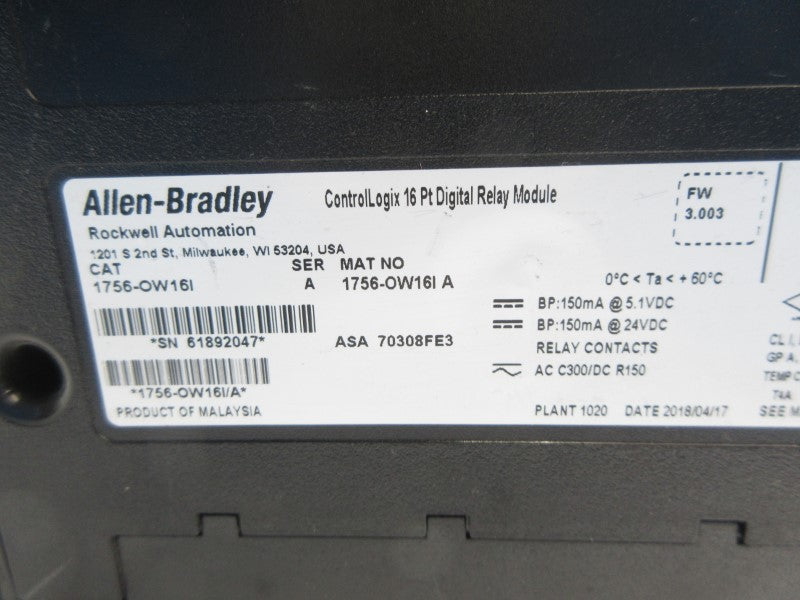 ALLEN BRADLEY 1756-OW16I SER. A F/W 3.003 24VDC (NO DOOR) UNMP
