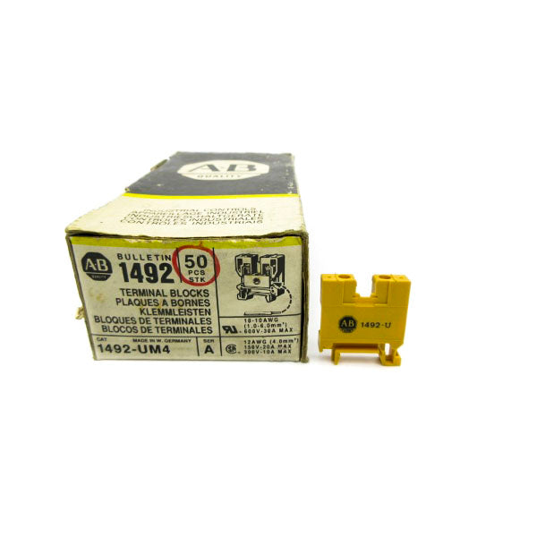 ALLEN BRADLEY 1492-UM4 SER. A 600V 30A (PKG OF 50) (BK/YL) NSMP