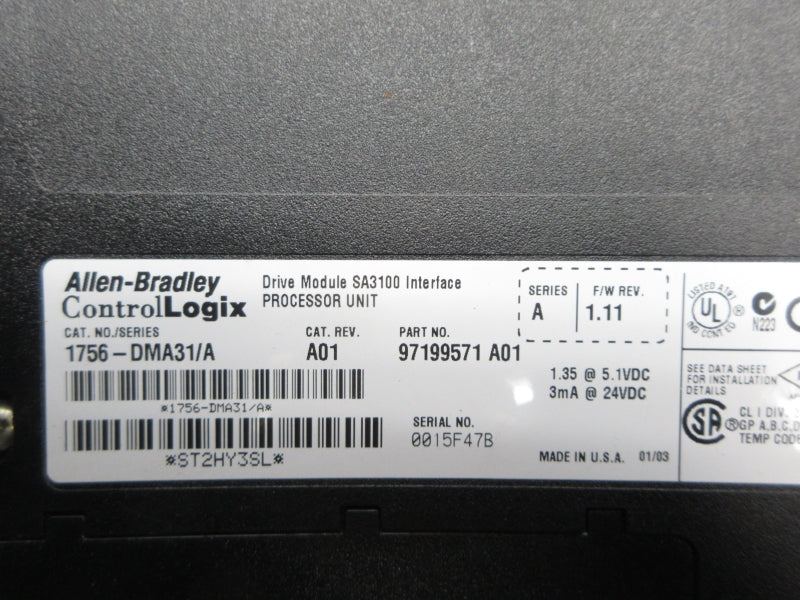 ALLEN BRADLEY 1756-DMA31 SER. A F/W 1.11 REV. A01 (AS PICTURED) NSNP