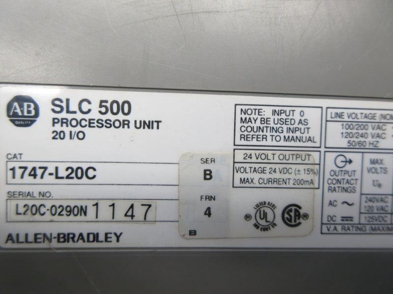 ALLEN BRADLEY 1747-L20C SER. B F/W 4 24V UNMP