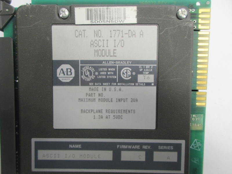 ALLEN BRADLEY 1771-DA SER. A F/W C 5VDC 1.3A NSNP