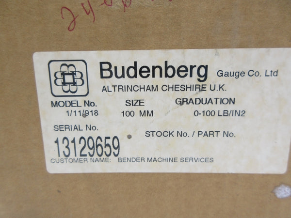 BUDENBERG 1/11/918 0-100LB/IN2 100MM NSMP