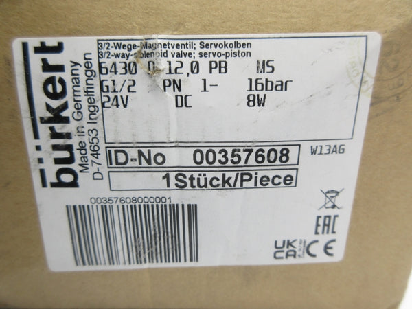 BURKERT 6430 D 12.0 PB MS G1/2 00357608 24VDC NSMP