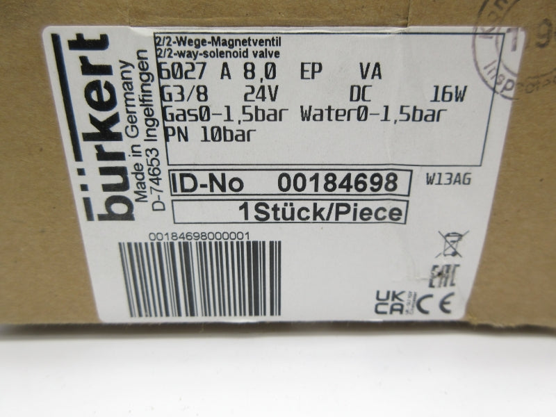 BURKERT 6027 A 8.0 EP VA G3/8 00184698 24VDC NSMP