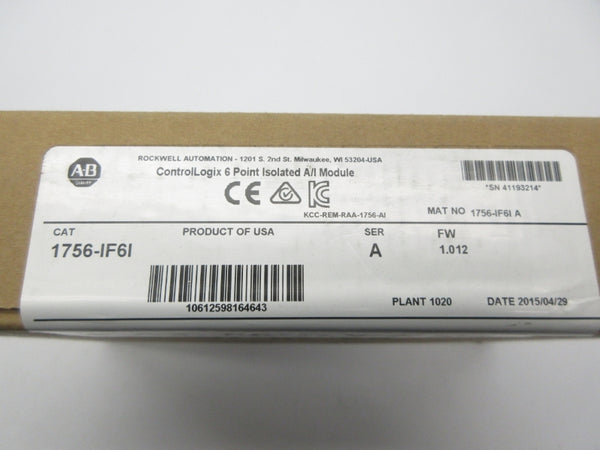 ALLEN BRADLEY 1756-IF6I SER. A F/W 1.012 DATE: 2015 NSFS