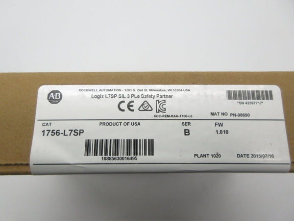 ALLEN BRADLEY 1756-L7SP SER. B F/W 1.010 DATE: 2015 NSFS