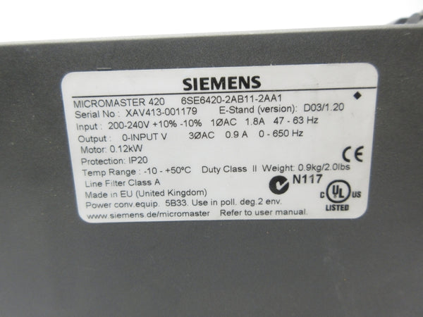 SIEMENS 6SE6420-2AB11-2AA1 200-240V 1.8A NSNP