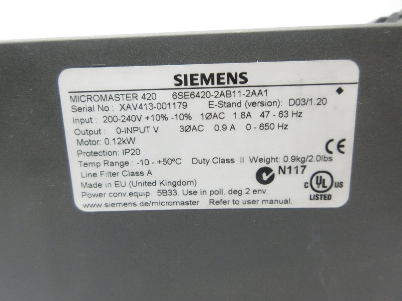 SIEMENS 6SE6420-2AB11-2AA1 200-240V 1.8A NSNP