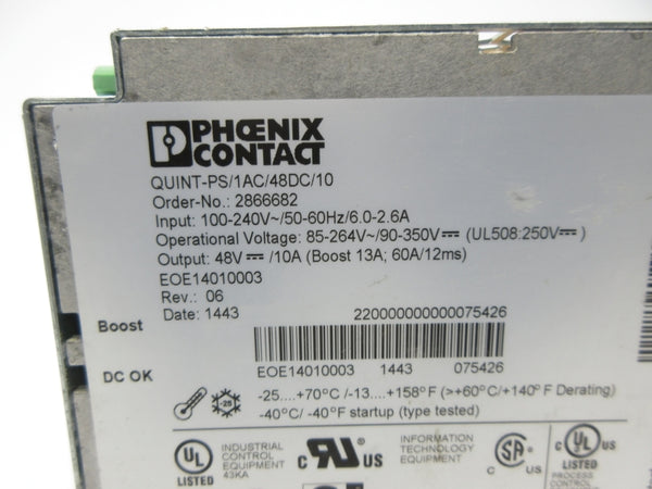 PHOENIX CONTACT QUINT-PS/1AC/48DC/10 2866682 100-240V 6.0-2.6A NSNP