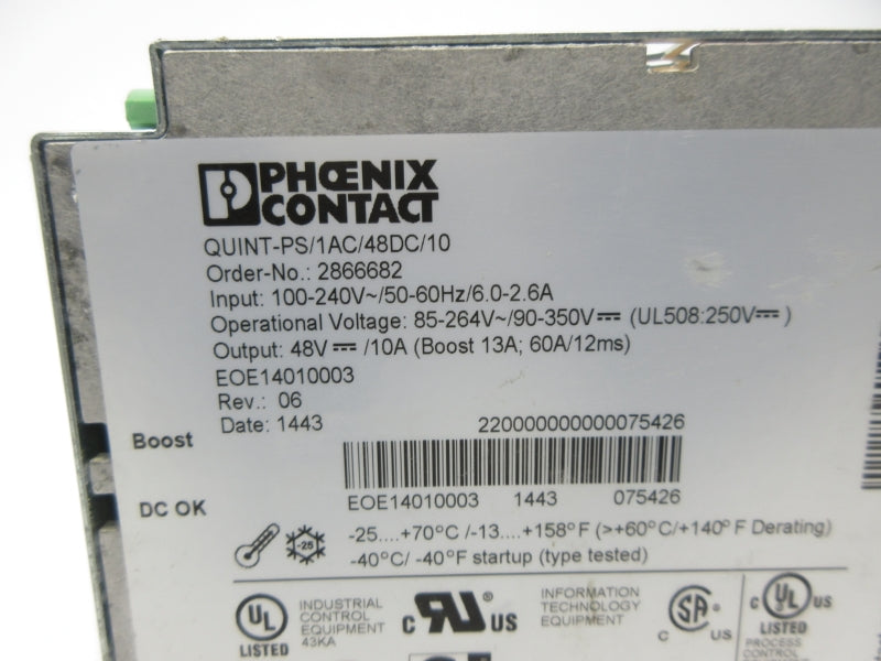 PHOENIX CONTACT QUINT-PS/1AC/48DC/10 2866682 100-240V 6.0-2.6A NSNP