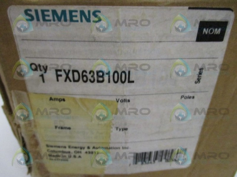 SIEMENS FXD63B100L CIRCUIT BREAKER 100A NSMP