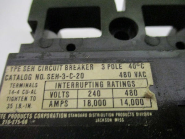 SYLVANIA SEH-3-C-20 CIRCUIT BREAKER 20A NSNP