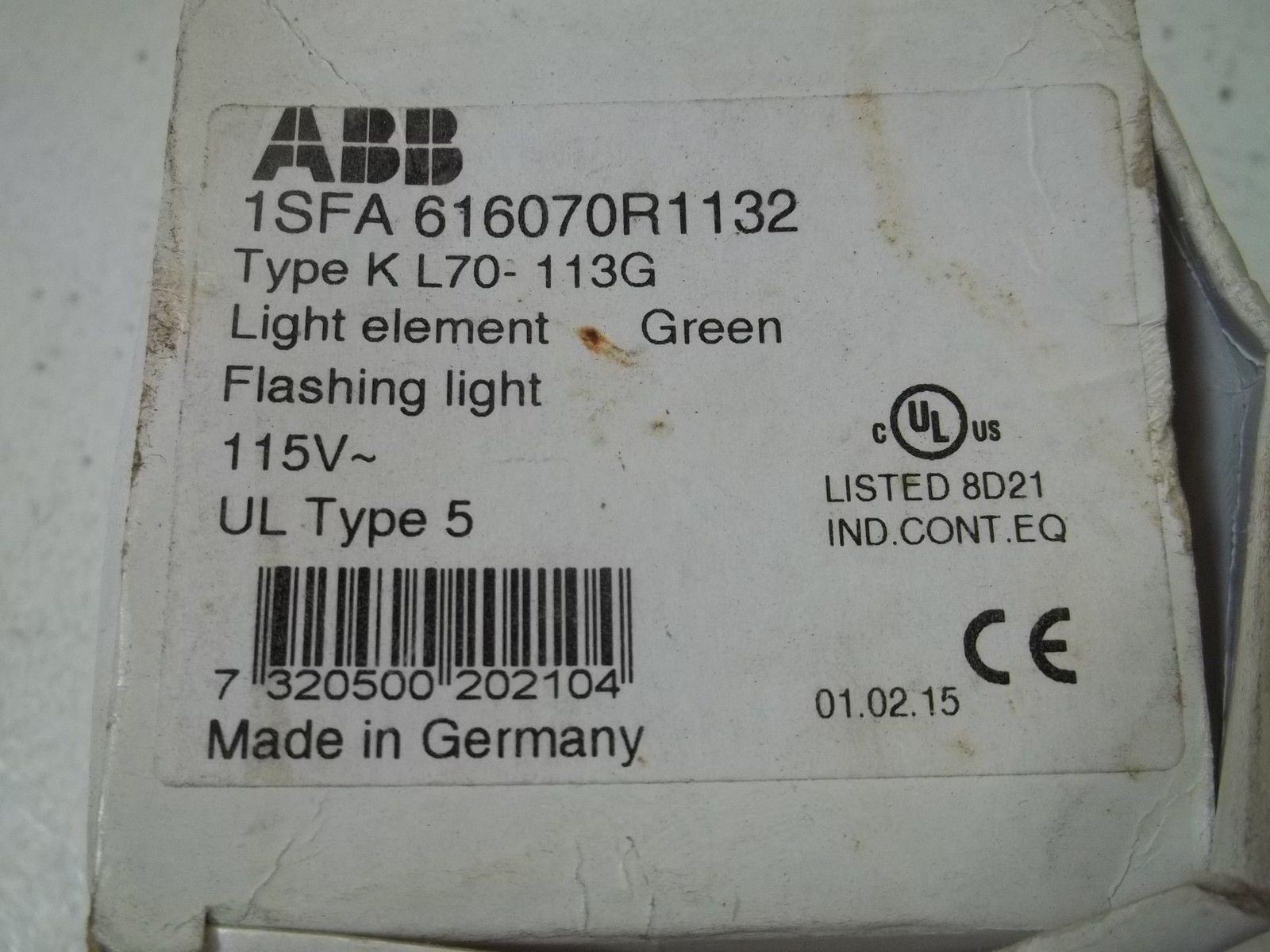 ABB 1SFA616070R1132 TYPE K L70-113G LIGHT ELEMENT GREEN NSMP