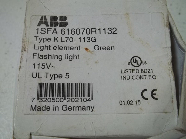 ABB 1SFA616070R1132 TYPE K L70-113G LIGHT ELEMENT GREEN NSMP
