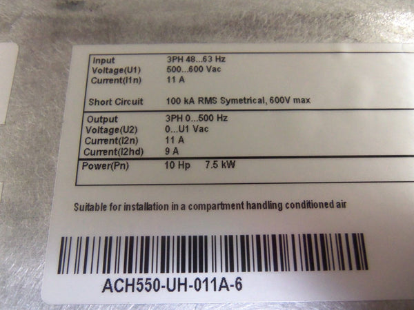 ABB ACH550-UH-011A-6 AC DRIVE UNMP