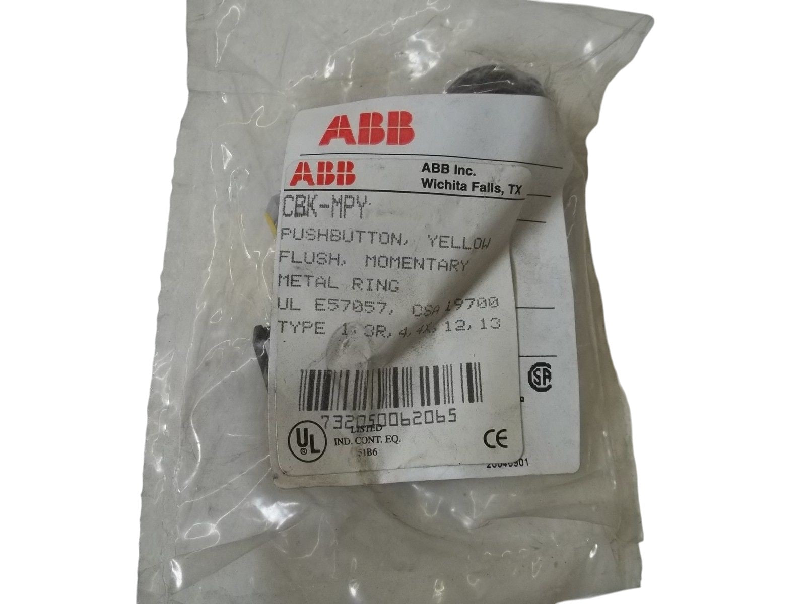ABB CBK-MPY PUSHBUTTON, YELLOW NSMP