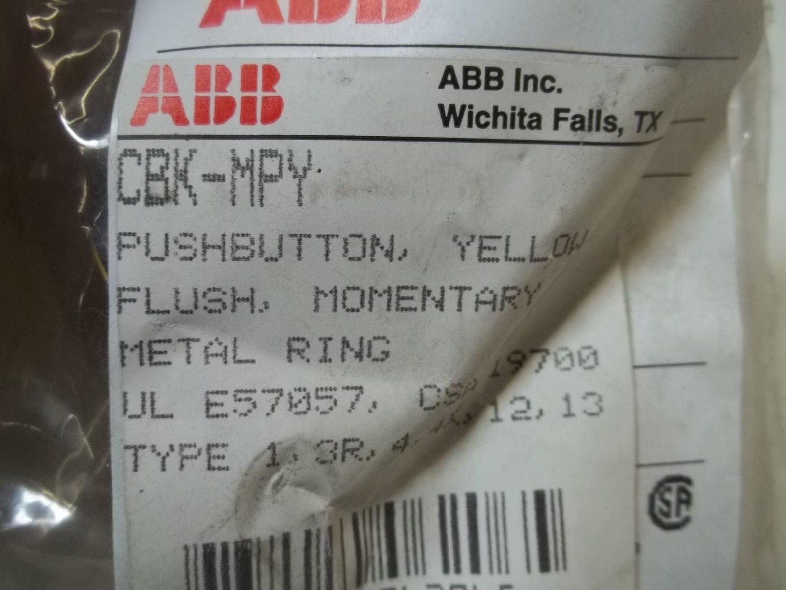 ABB CBK-MPY PUSHBUTTON, YELLOW NSMP