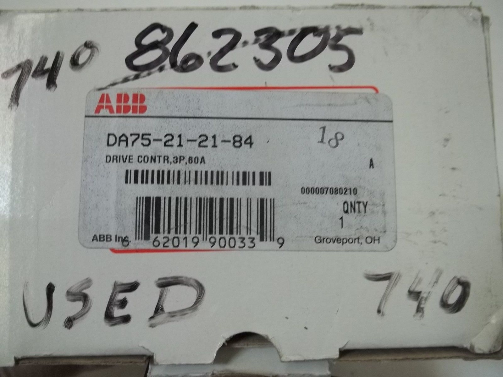 ABB DA75-21-21-84 DRIVE CONTR, 3P, 60A UNMP