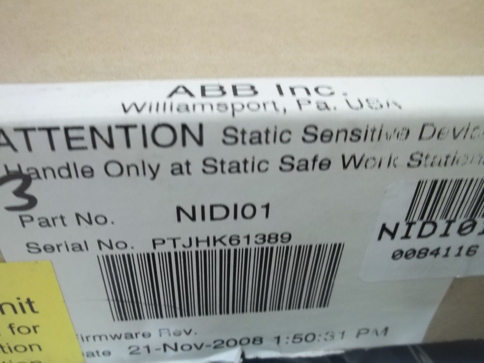 ABB INC. NIDI01 I/O TERM MOD DIG INTERFACE NSMP