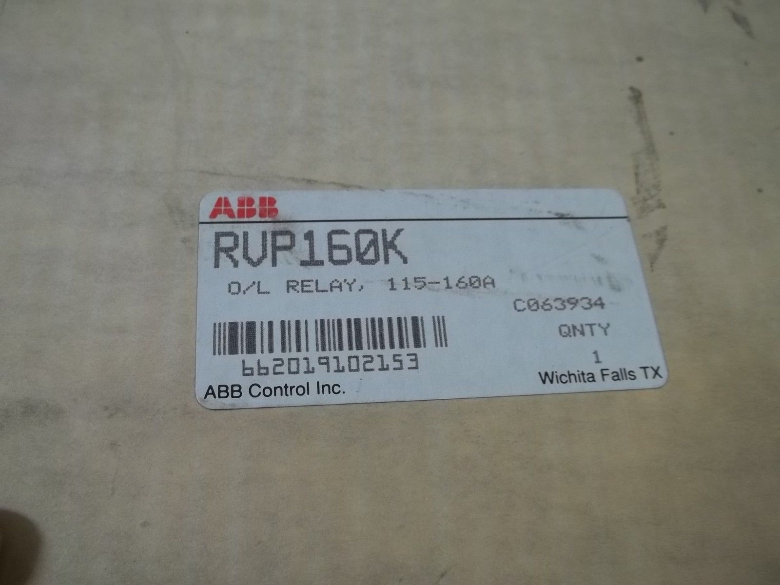 ABB RVP160K O/L RELAY, 115-160V NSMP