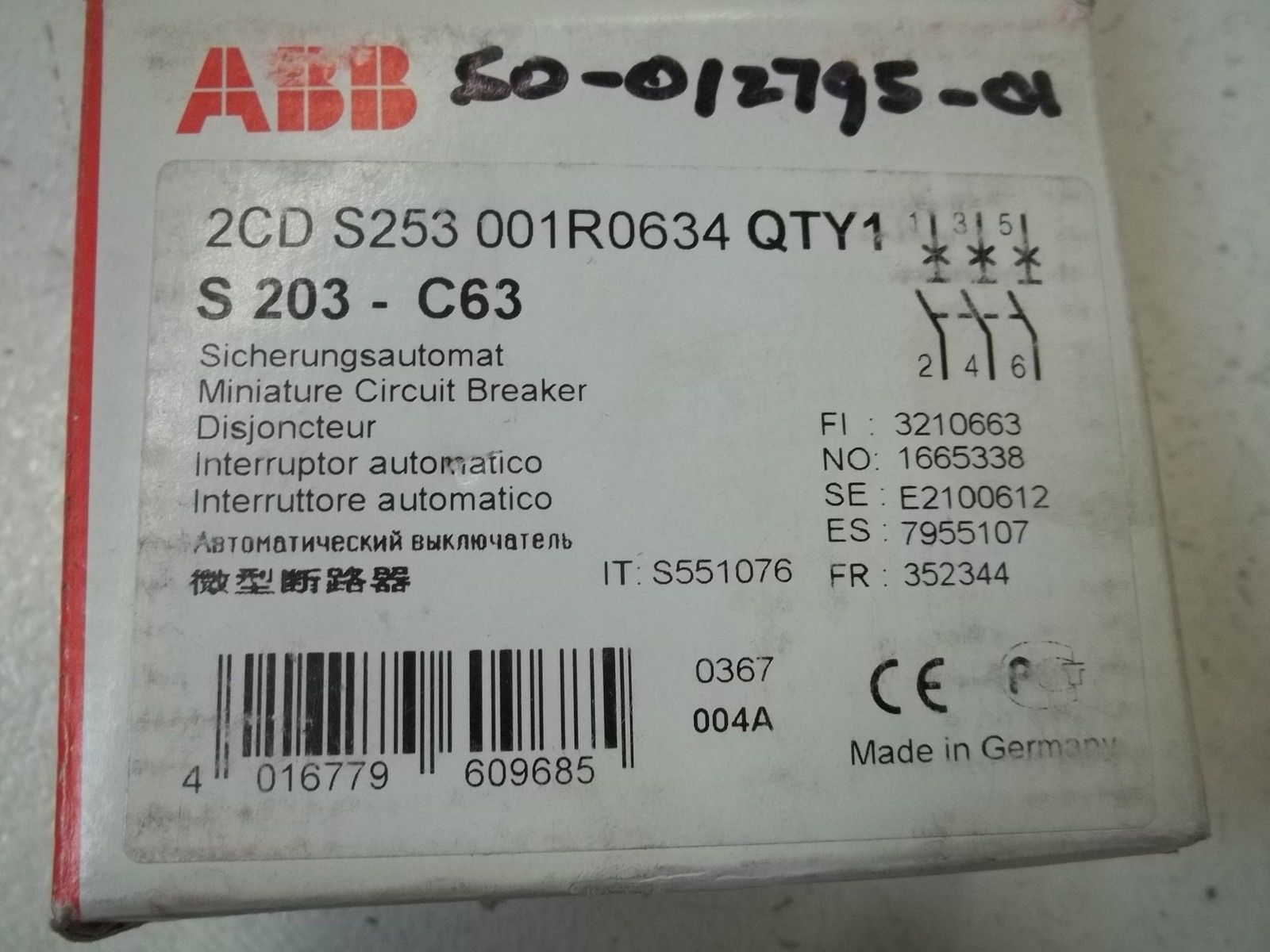 ABB S203-C63 CIRCUIT BREAKER 63A NSMP