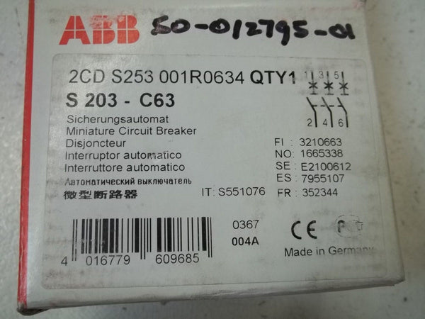 ABB S203-C63 CIRCUIT BREAKER 63A NSMP