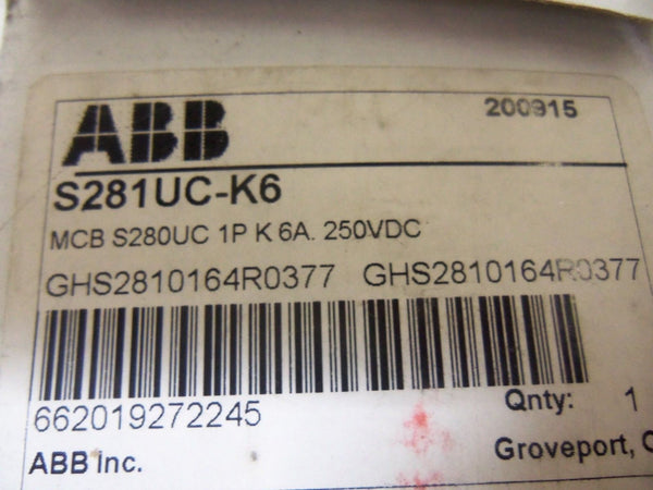 ABB S281UC-K6 CIRCUIT BREAKER 6A NSMP