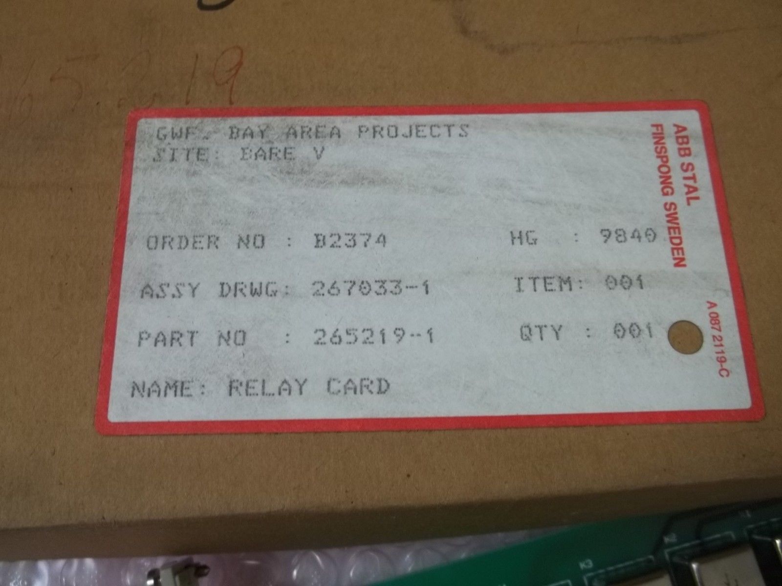 ABB STAL 265219-1 RELAY CARD NSMP