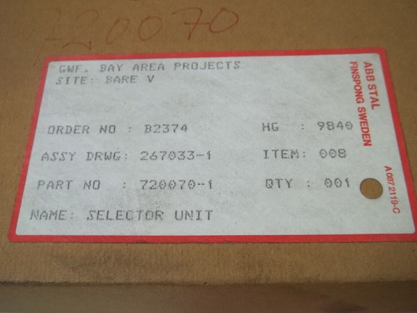 ABB STAL 720070-1 SELECTOR UNIT NSMP