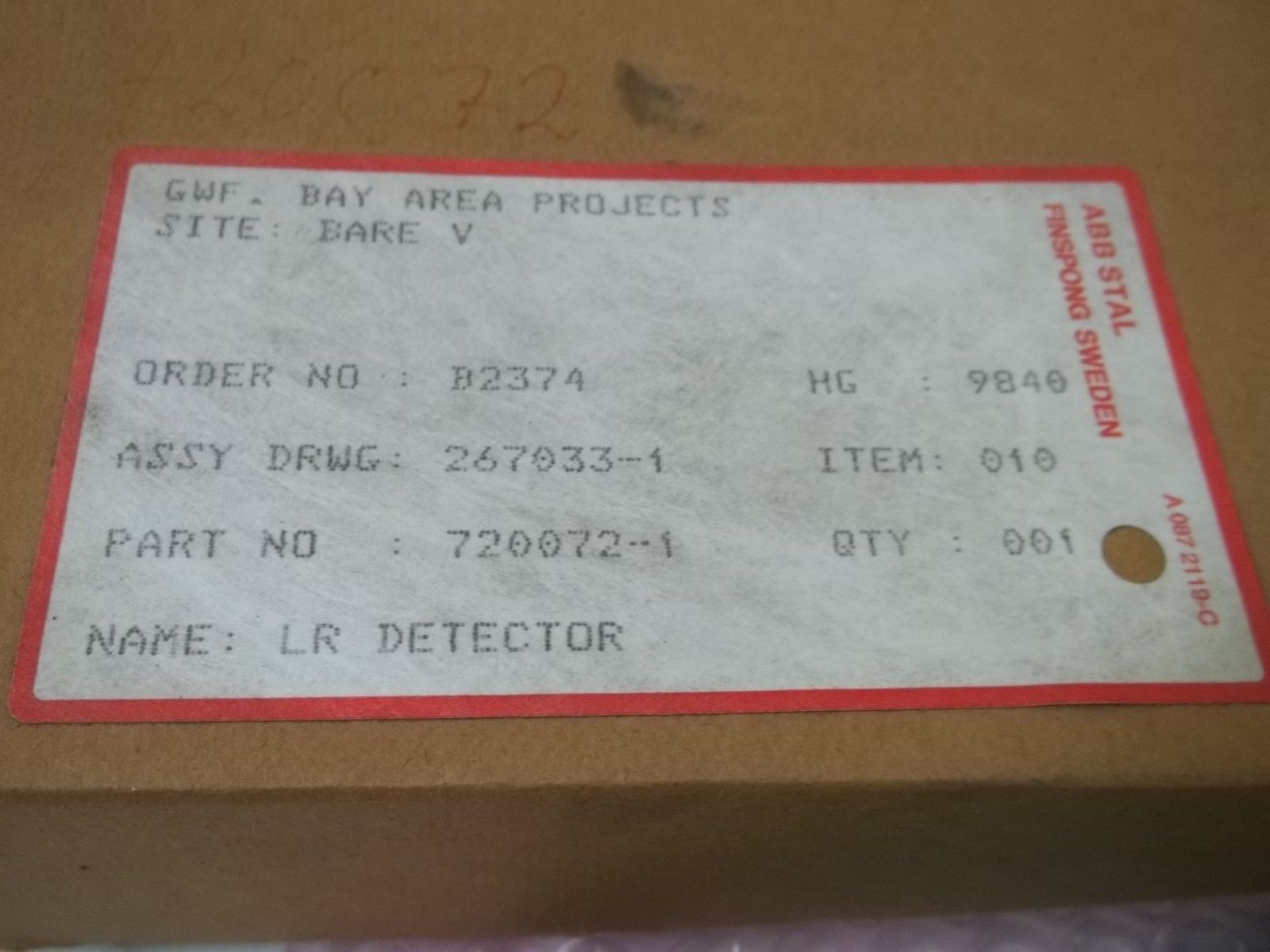 ABB STAL 720072-1 LR DETECTOR NSMP