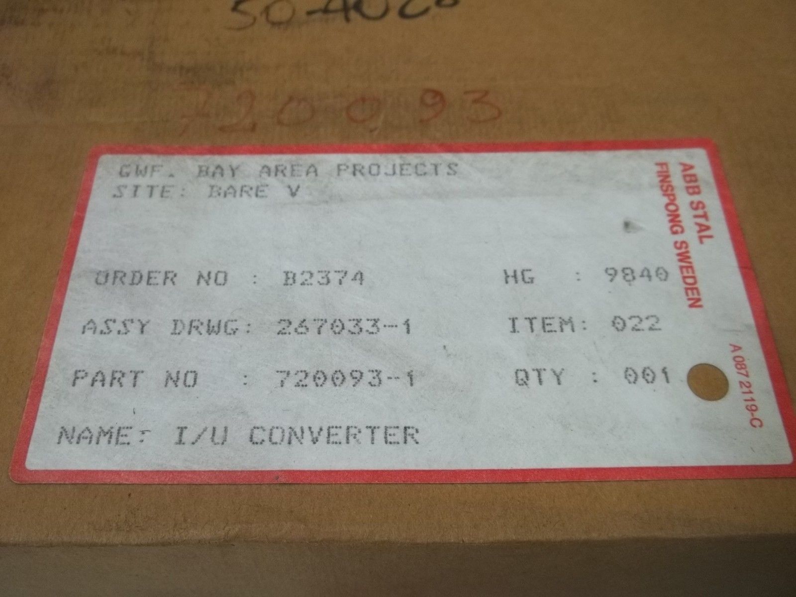 ABB STAL 720093-1 I/U CONVERTER NSMP