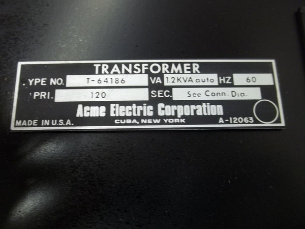 ACME ELECTRIC CORP. T-64186 TRANSFORMER NSMP