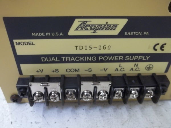 ACOPIAN TD15-160 DUAL TRACKING POWER SUPPLY NSMP