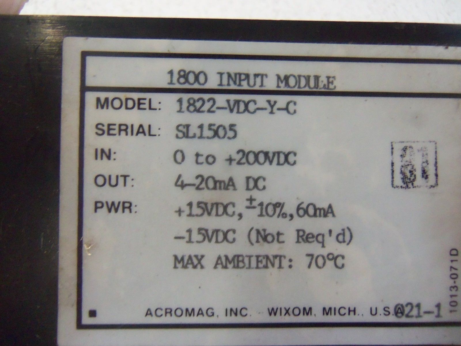 ACROMAG INPUT MODULE 1822-VDC-Y-C UNMP